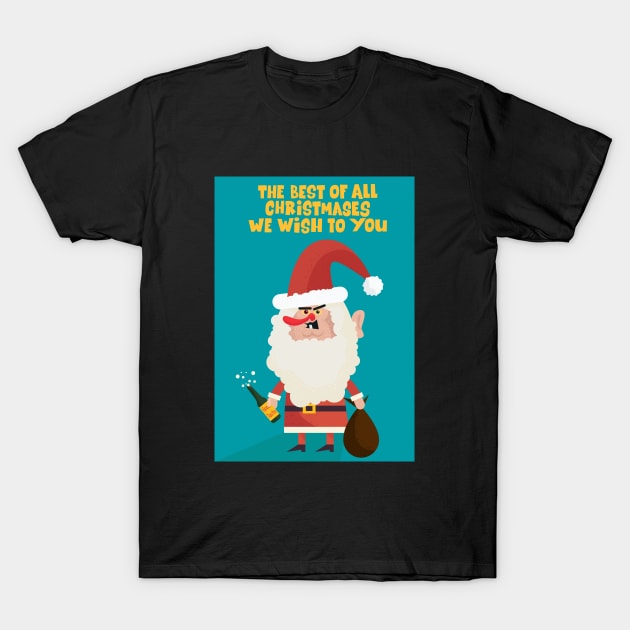 Drunk Santa Claus - funny Xmas illustrations T-Shirt by Boogosh